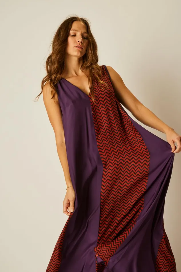 Women Natalie Martin Dresses Tova Maxi Block Zigzag Aubergine