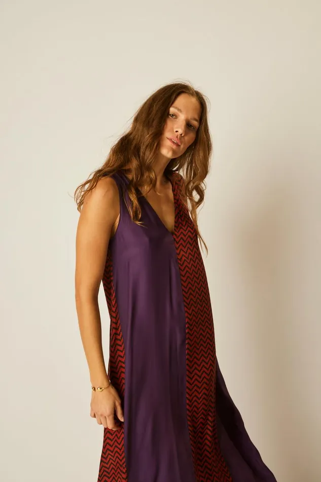 Women Natalie Martin Dresses Tova Maxi Block Zigzag Aubergine