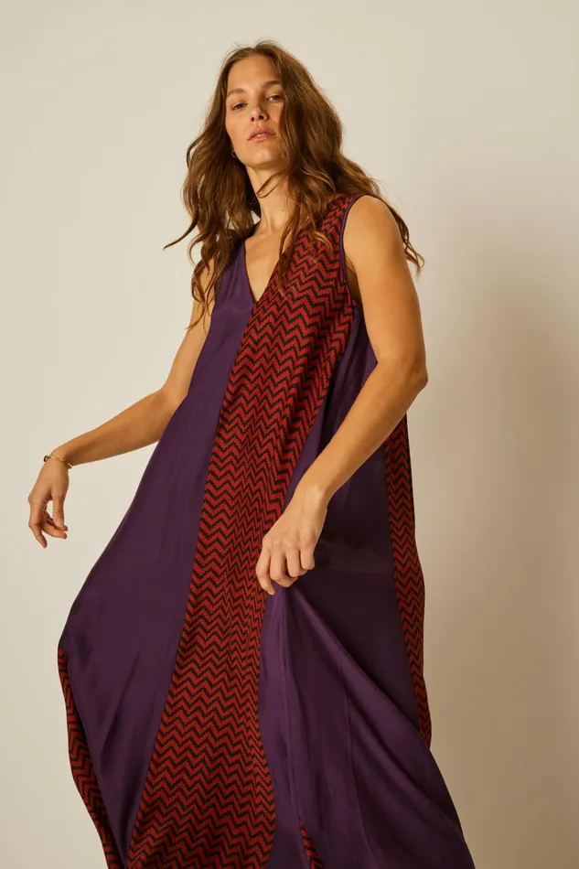 Women Natalie Martin Dresses Tova Maxi Block Zigzag Aubergine