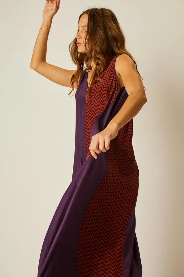 Women Natalie Martin Dresses Tova Maxi Block Zigzag Aubergine