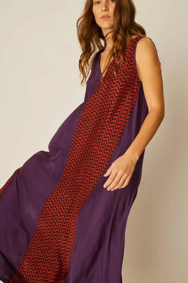 Women Natalie Martin Dresses Tova Maxi Block Zigzag Aubergine