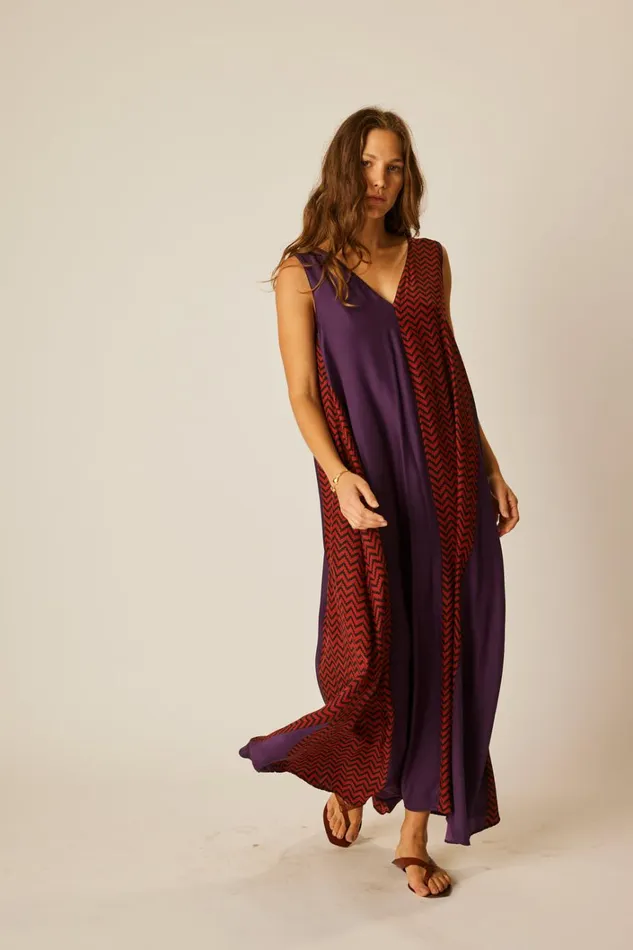 Women Natalie Martin Dresses Tova Maxi Block Zigzag Aubergine