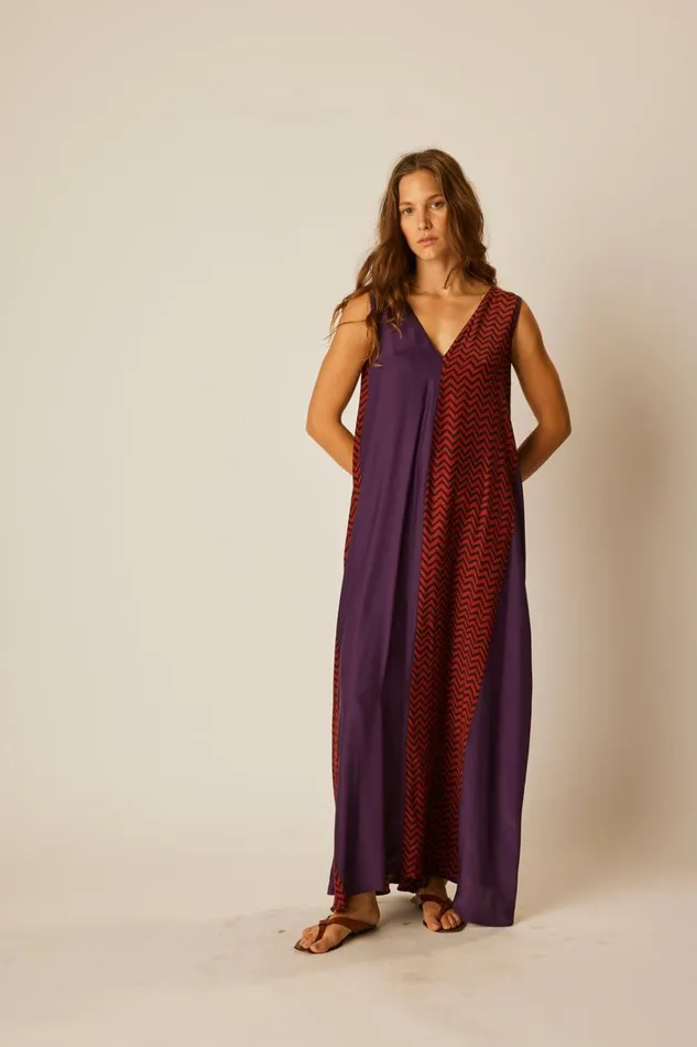 Women Natalie Martin Dresses Tova Maxi Block Zigzag Aubergine