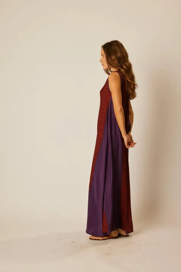 Women Natalie Martin Dresses Tova Maxi Block Zigzag Aubergine