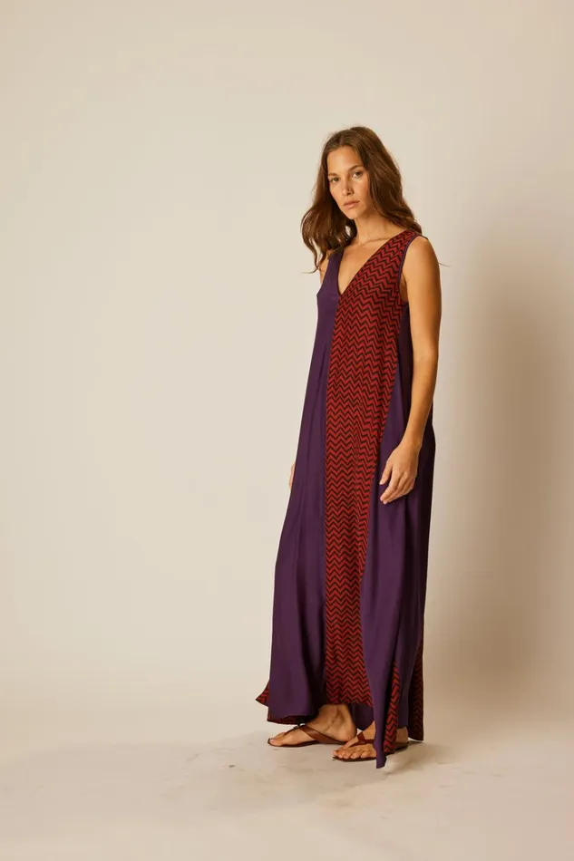Women Natalie Martin Dresses Tova Maxi Block Zigzag Aubergine