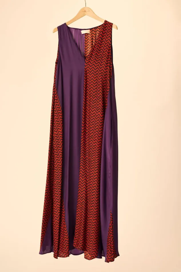 Women Natalie Martin Dresses Tova Maxi Block Zigzag Aubergine