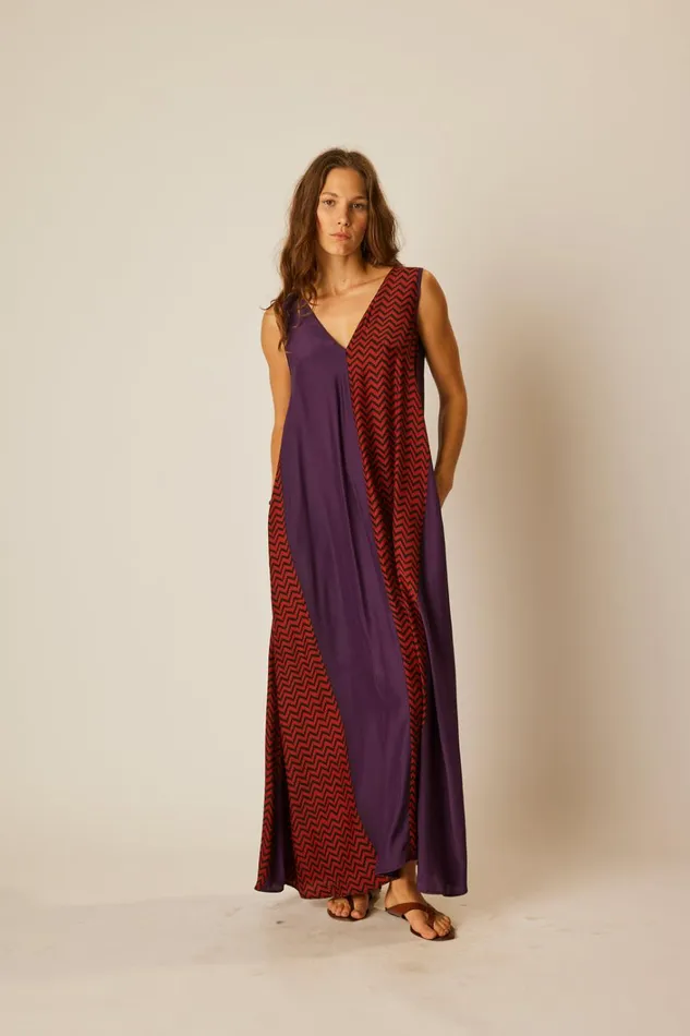 Women Natalie Martin Dresses Tova Maxi Block Zigzag Aubergine