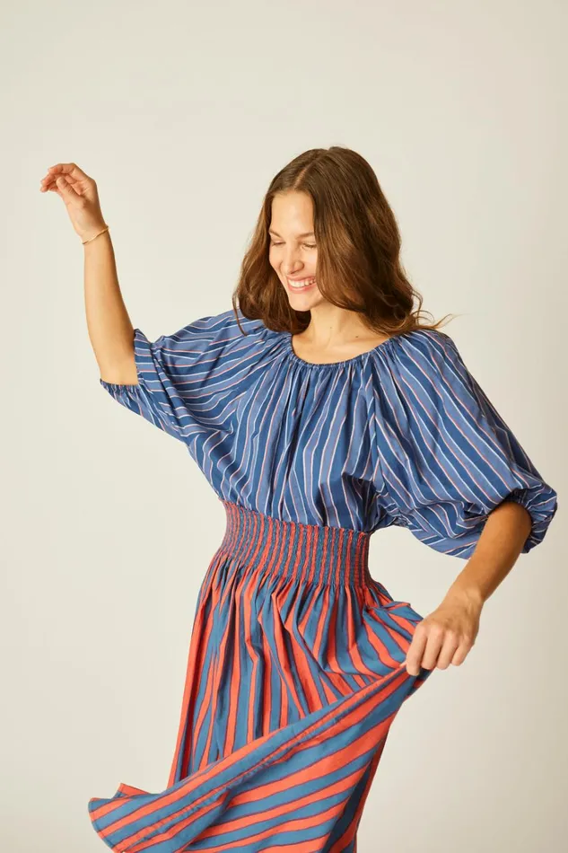Women Natalie Martin Tops Ella Top Batik Stripe Navy