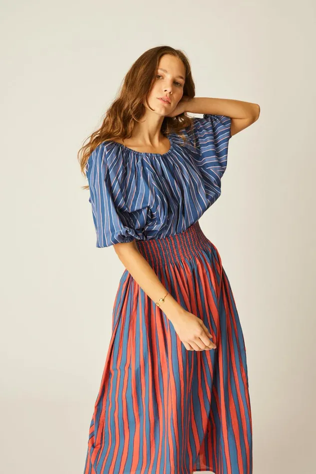 Women Natalie Martin Tops Ella Top Batik Stripe Navy
