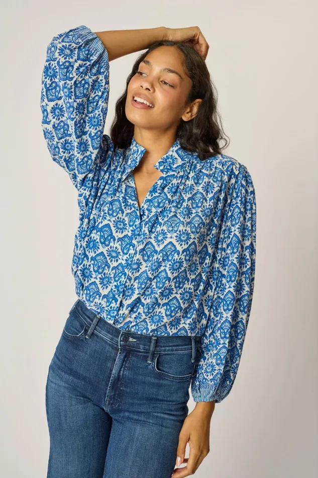 Women Natalie Martin Tops Iris Top Fleurdelis Blue Women Natalie Martin Tops Iris Top Fleurdelis Blue
