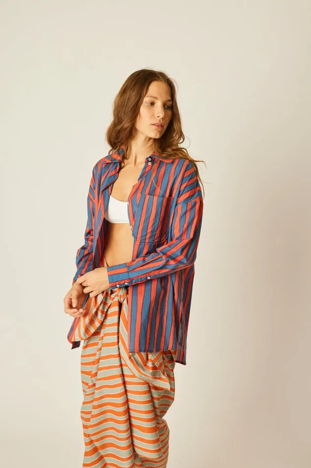 Women Natalie Martin Tops Jennifer Shirt Batik Stripe Blood Orange
