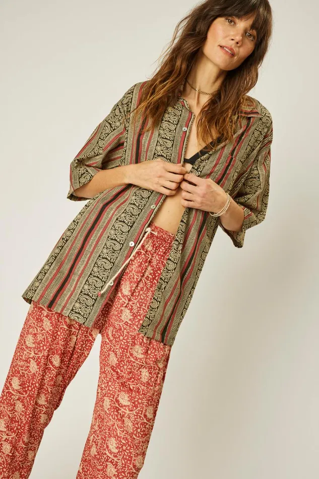 Women Natalie Martin Tops Kevin Shirt Unisex Paisley Stripe Black