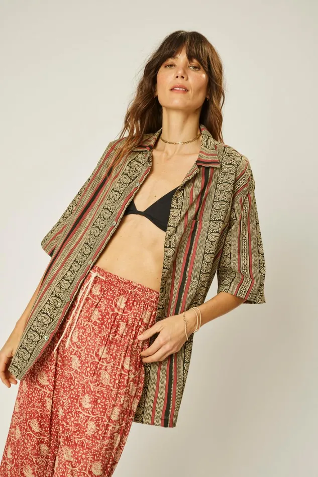 Women Natalie Martin Tops Kevin Shirt Unisex Paisley Stripe Black