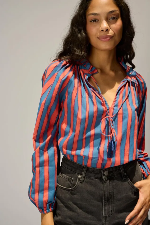 Women Natalie Martin Tops Penny Blouse Batik Stripe Blood Orange