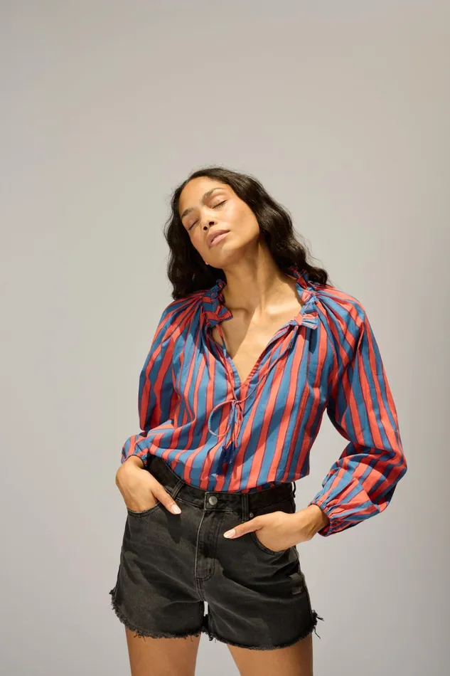 Women Natalie Martin Tops Penny Blouse Batik Stripe Blood Orange