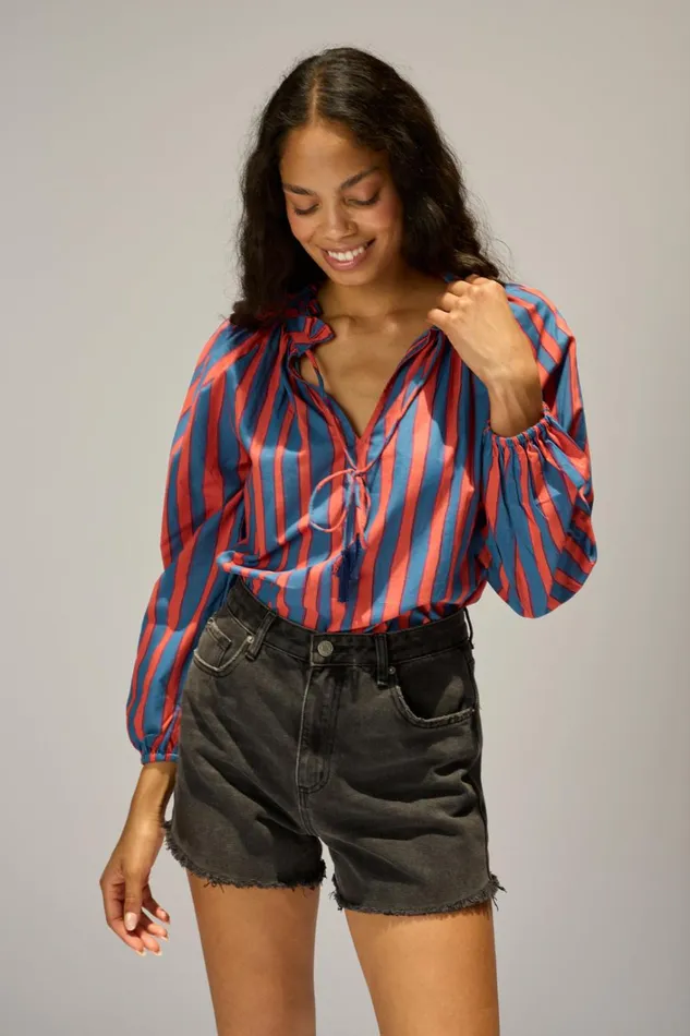 Women Natalie Martin Tops Penny Blouse Batik Stripe Blood Orange
