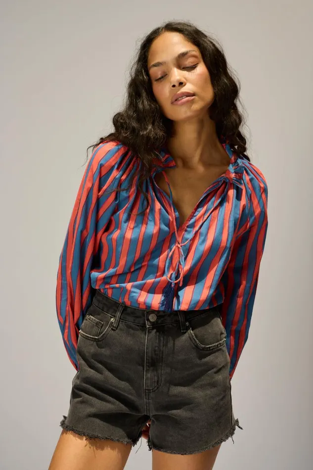 Women Natalie Martin Tops Penny Blouse Batik Stripe Blood Orange