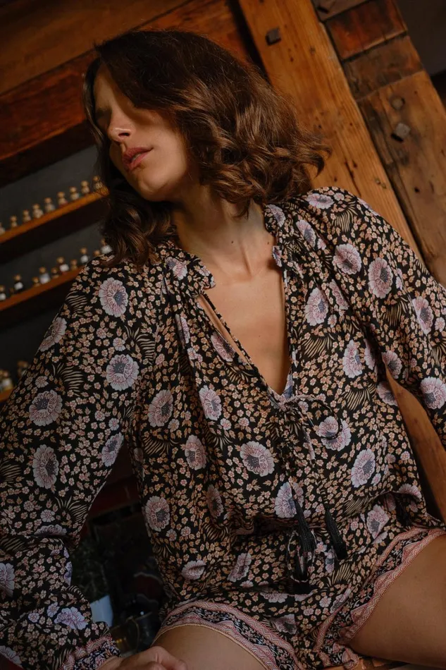 Women Natalie Martin Tops Penny Blouse Vintage Flowers Sepia