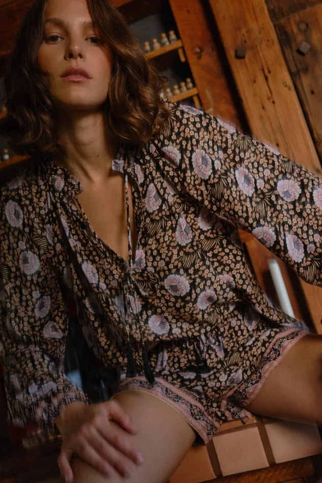 Women Natalie Martin Tops Penny Blouse Vintage Flowers Sepia