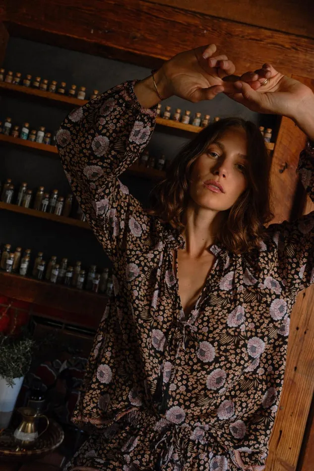Women Natalie Martin Tops Penny Blouse Vintage Flowers Sepia