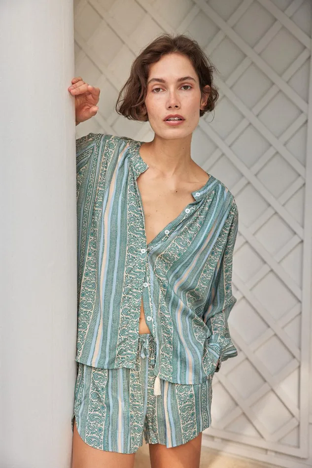 Women Natalie Martin Tops Tolan Shirt Paisley Stripe Pool