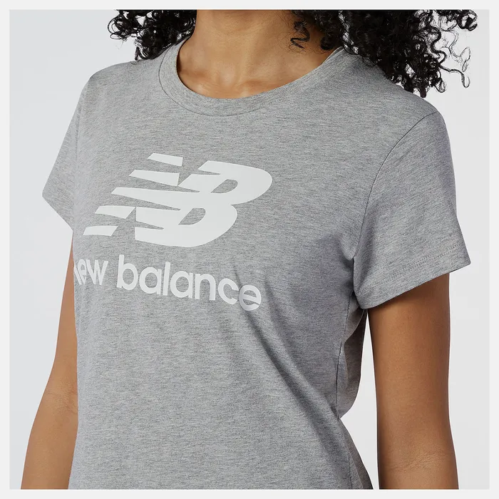 Women New Balance NB Essentials Stacked Logo Tee ATHLETIC GREY Shirts