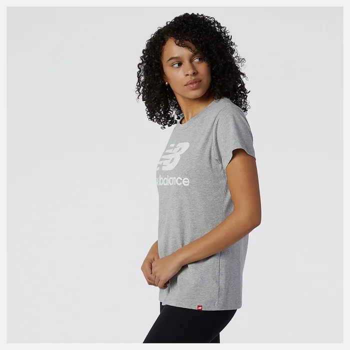 Women New Balance NB Essentials Stacked Logo Tee ATHLETIC GREY Shirts
