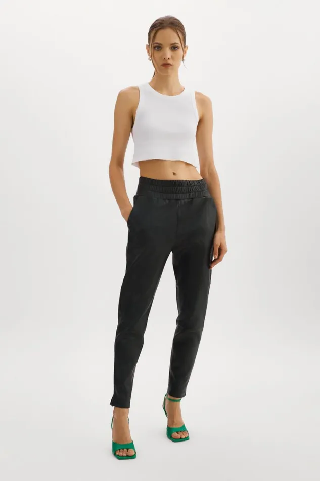 Women NINETA Leather Joggers Black LAMARQUE Pants and Shorts