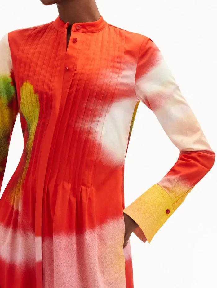 Women Oscar De La Renta Dresses Abstract Watercolor Caftan Vermilion Multi