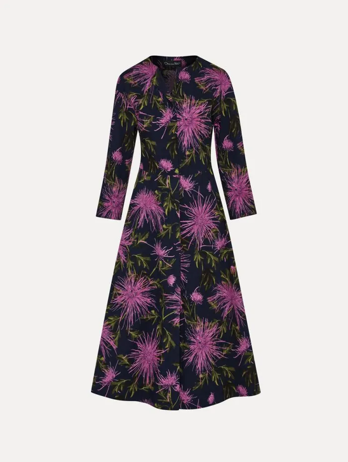 Women Oscar De La Renta Dresses Chrysanthemum Cotton Poplin Dress Purple Navy