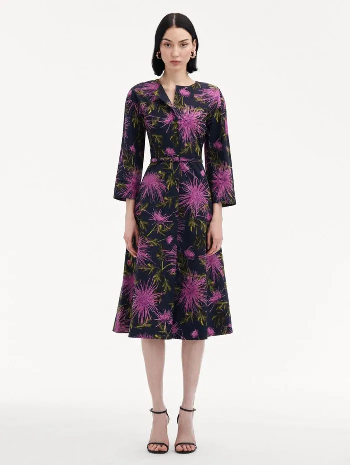 Women Oscar De La Renta Dresses Chrysanthemum Cotton Poplin Dress Purple Navy Women Oscar De La Renta Dresses Chrysanthemum Cotton Poplin Dress Purple Navy