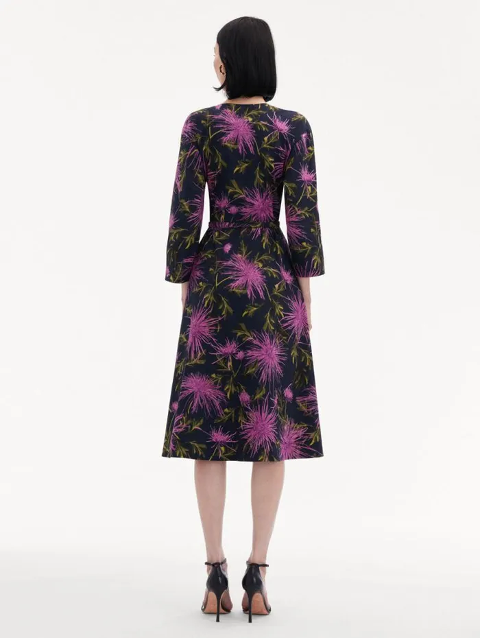 Women Oscar De La Renta Dresses Chrysanthemum Cotton Poplin Dress Purple Navy Women Oscar De La Renta Dresses Chrysanthemum Cotton Poplin Dress Purple Navy