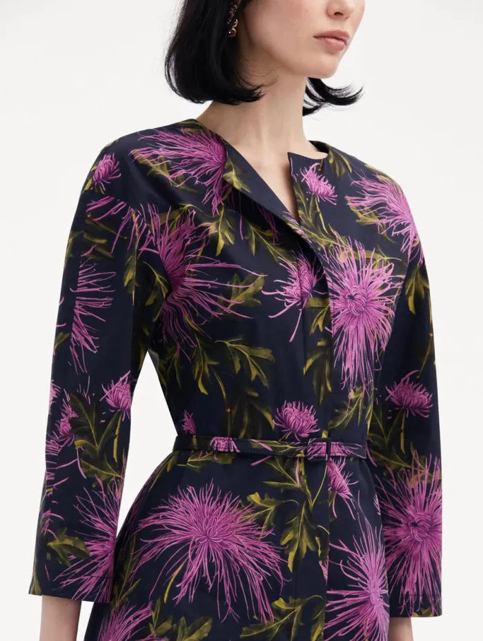 Women Oscar De La Renta Dresses Chrysanthemum Cotton Poplin Dress Purple Navy Women Oscar De La Renta Dresses Chrysanthemum Cotton Poplin Dress Purple Navy