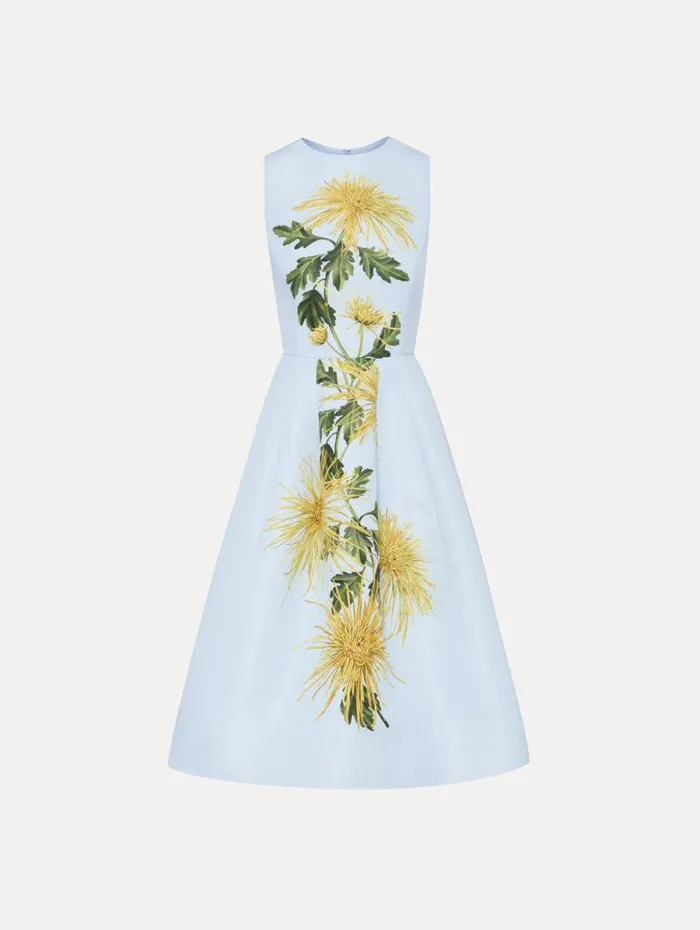 Women Oscar De La Renta Dresses Chrysanthemum Stripe Cocktail Dress Yellow Light Blue