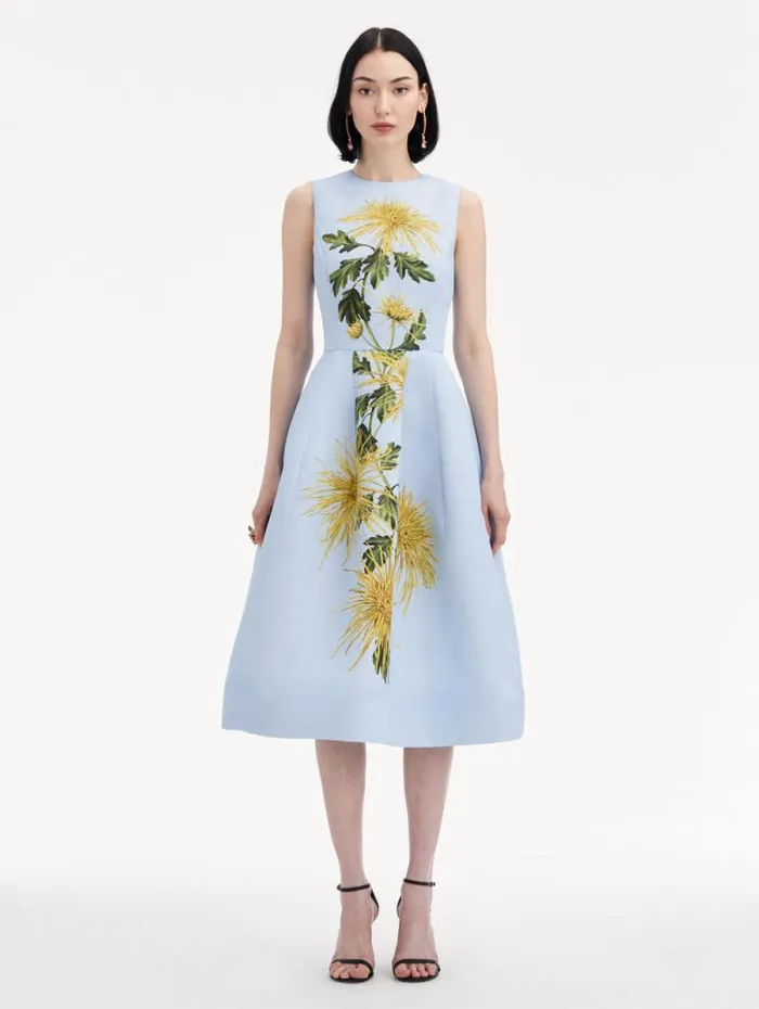 Women Oscar De La Renta Dresses Chrysanthemum Stripe Cocktail Dress Yellow Light Blue Women Oscar De La Renta Dresses Chrysanthemum Stripe Cocktail Dress Yellow Light Blue