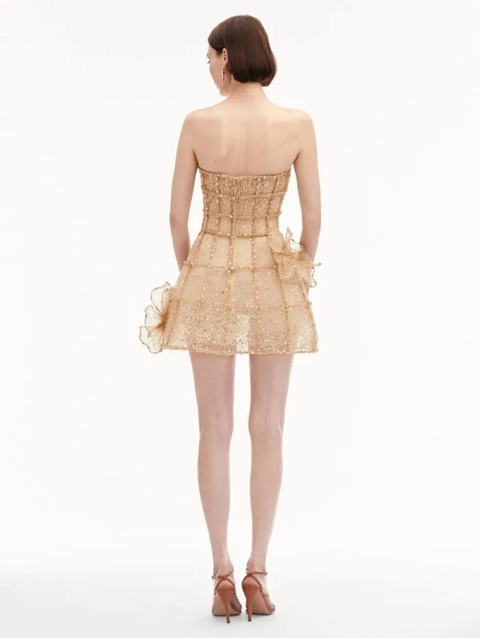 Women Oscar De La Renta Dresses Crystal Grid Orchid Cocktail Dress Gold Women Oscar De La Renta Dresses Crystal Grid Orchid Cocktail Dress Gold
