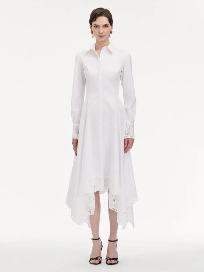 Women Oscar De La Renta Dresses Floral Guipure Handkerchief Dress White
