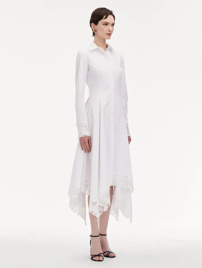 Women Oscar De La Renta Dresses Floral Guipure Handkerchief Dress White