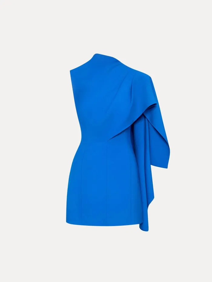 Women Oscar De La Renta Dresses One Shoulder Cape Dress Lapis