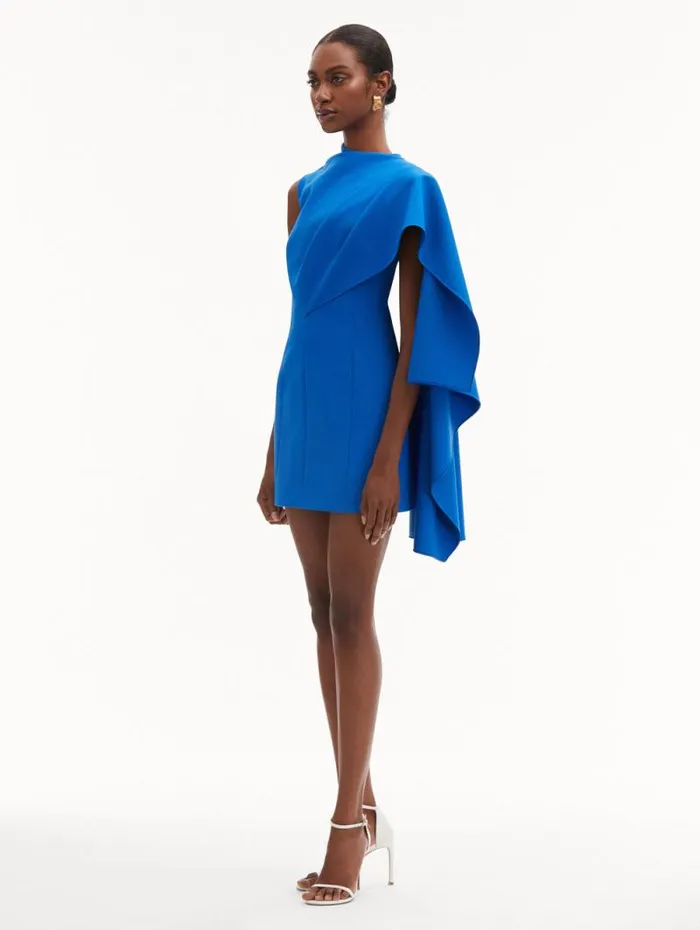 Women Oscar De La Renta Dresses One Shoulder Cape Dress Lapis Women Oscar De La Renta Dresses One Shoulder Cape Dress Lapis