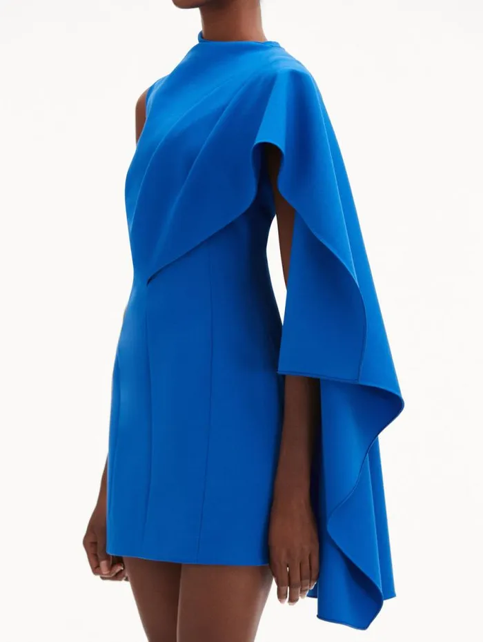 Women Oscar De La Renta Dresses One Shoulder Cape Dress Lapis Women Oscar De La Renta Dresses One Shoulder Cape Dress Lapis