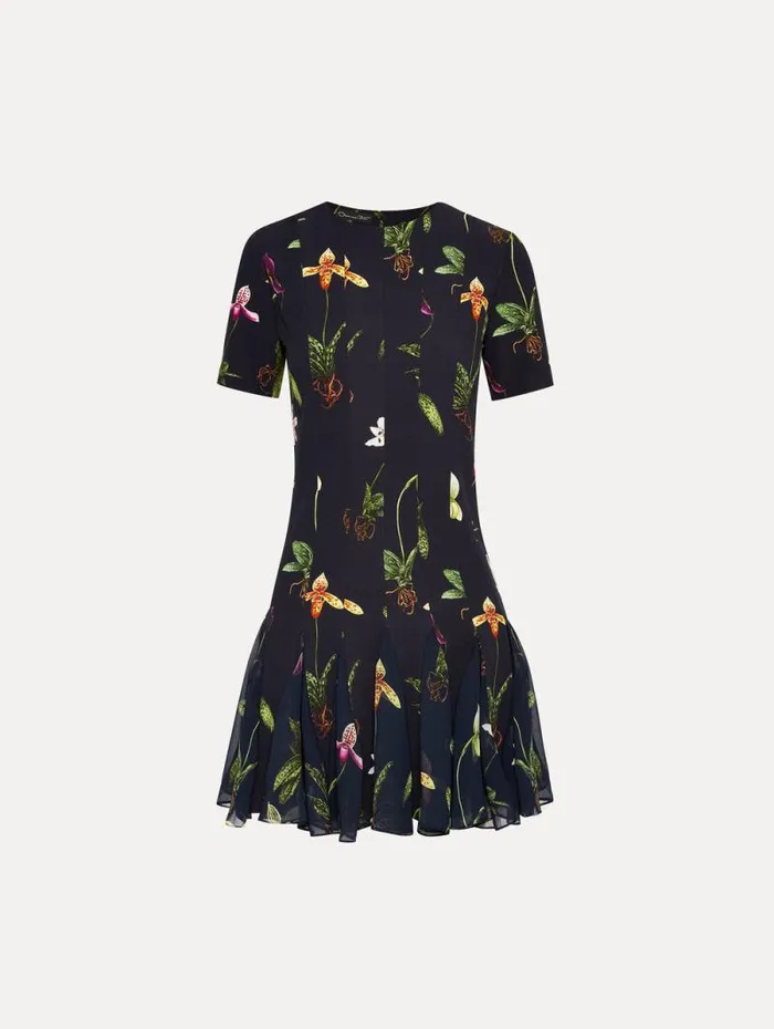 Women Oscar De La Renta Dresses Orchid Cady Inset Mini Dress Navy Multi