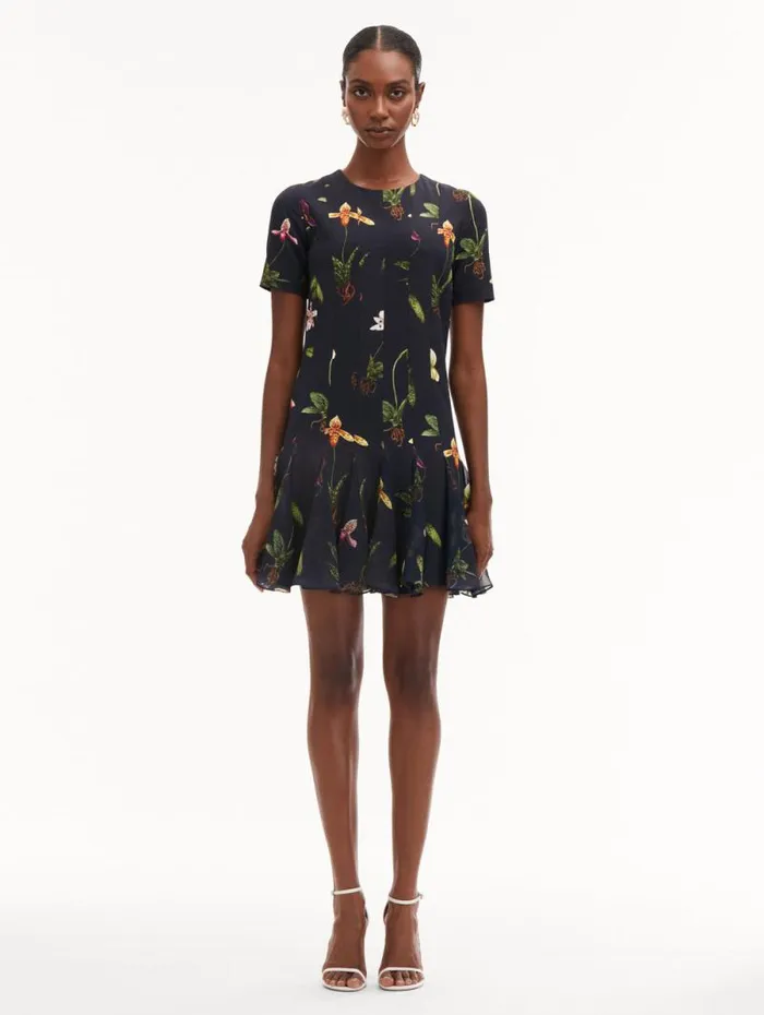 Women Oscar De La Renta Dresses Orchid Cady Inset Mini Dress Navy Multi Women Oscar De La Renta Dresses Orchid Cady Inset Mini Dress Navy Multi