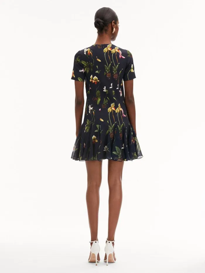 Women Oscar De La Renta Dresses Orchid Cady Inset Mini Dress Navy Multi Women Oscar De La Renta Dresses Orchid Cady Inset Mini Dress Navy Multi