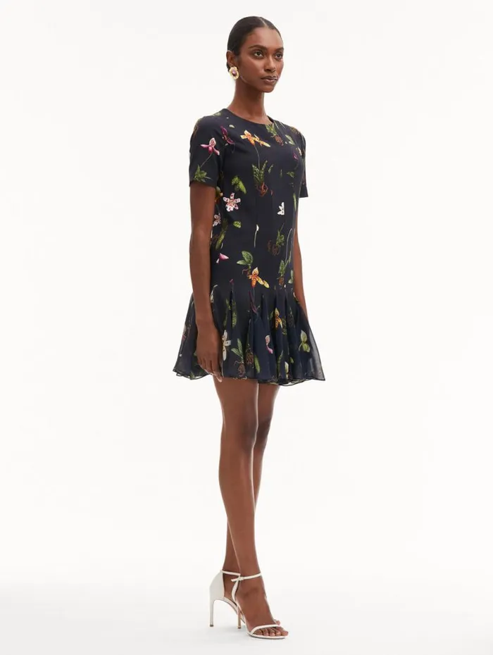 Women Oscar De La Renta Dresses Orchid Cady Inset Mini Dress Navy Multi Women Oscar De La Renta Dresses Orchid Cady Inset Mini Dress Navy Multi