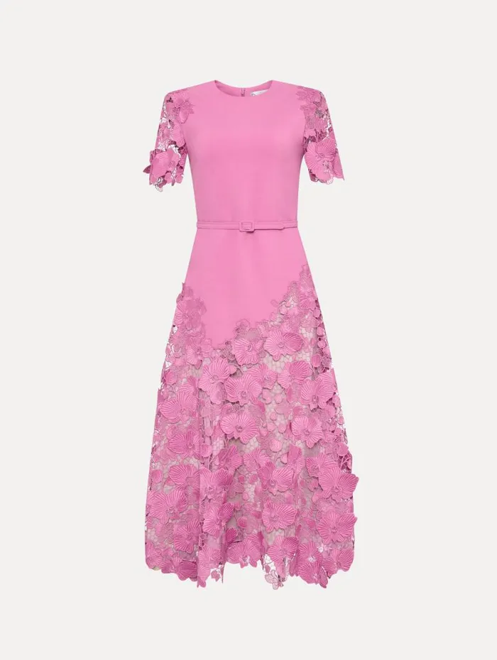 Women Oscar De La Renta Dresses Orchid Guipure Lace Inset Dress Rosehip