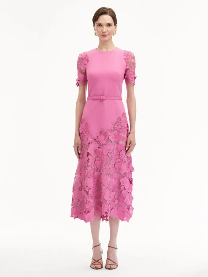 Women Oscar De La Renta Dresses Orchid Guipure Lace Inset Dress Rosehip Women Oscar De La Renta Dresses Orchid Guipure Lace Inset Dress Rosehip