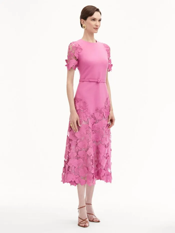Women Oscar De La Renta Dresses Orchid Guipure Lace Inset Dress Rosehip Women Oscar De La Renta Dresses Orchid Guipure Lace Inset Dress Rosehip