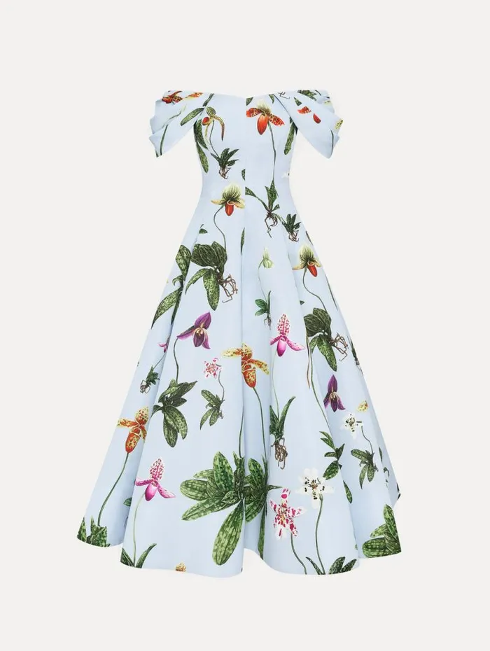 Women Oscar De La Renta Dresses Orchid Off Shoulder Faille Gown Light Blue Multi Women Oscar De La Renta Dresses Orchid Off Shoulder Faille Gown Light Blue Multi