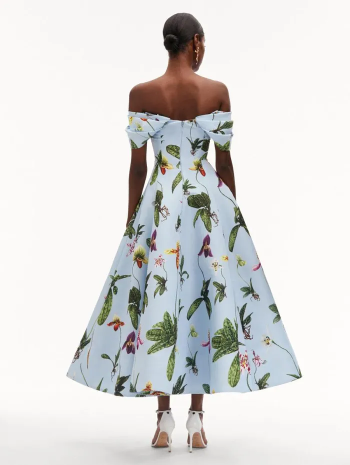 Women Oscar De La Renta Dresses Orchid Off Shoulder Faille Gown Light Blue Multi Women Oscar De La Renta Dresses Orchid Off Shoulder Faille Gown Light Blue Multi